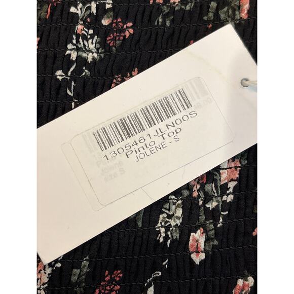 Reformation NEW Pinto Black Pink Floral Print Smocked Shirt‎ Small - Picture 7 of 12